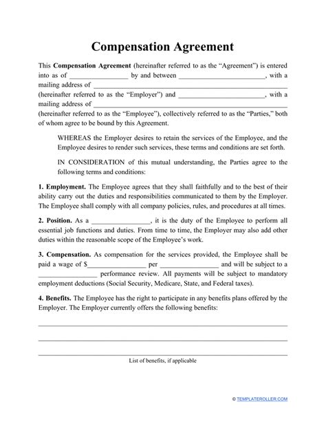 Compensation Agreement Template Fill Out Sign Online And Download