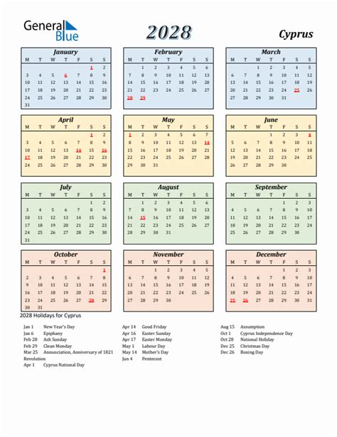 2028 Cyprus Calendar With Holidays