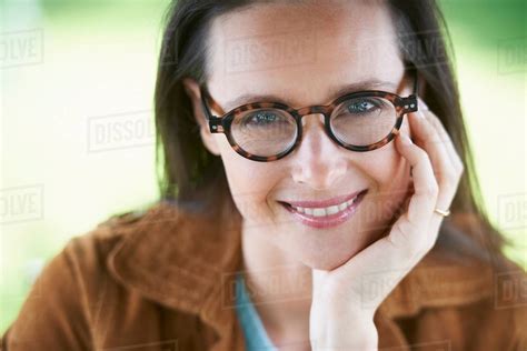 Smiling Woman Wearing Eyeglasses Stock Photo Dissolve