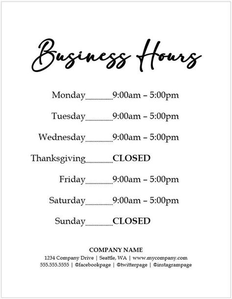 Business Hours Sign Editable Printable Template Store Hours Etsy