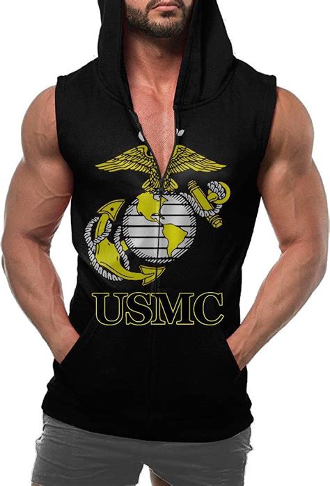 Kihoyg Mens Usmc Marine Corps Logo Sleeveless Zipper Hoodies At Amazon