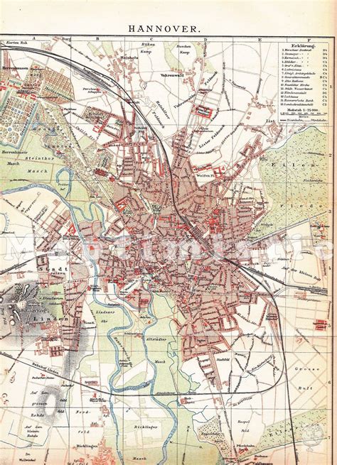 1893 City Map Of Hanover Or Hannover Lower Saxony Prussia At Etsy In