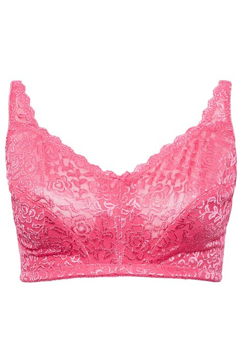 yours plus size curve hot pink hi shine lace non padded non wired full cup bra yours clothing