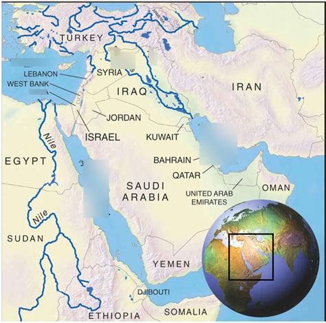 Middle East Map Labeled With Rivers