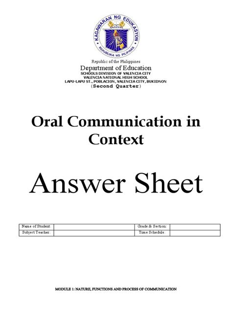 Oral Communication Answer Sheet Pdf Communication Information