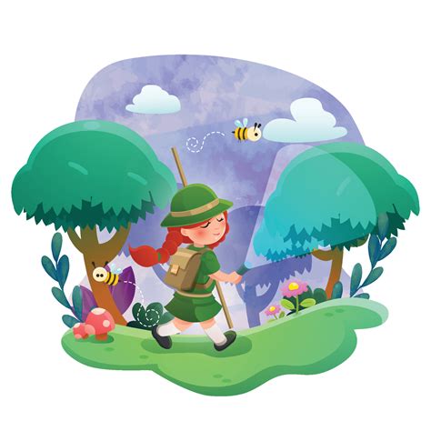 A Girl Scout Goes Camping In The Forest Vector Art At Vecteezy