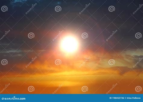 Sunset At Cloudy Dramatic Sky Sunlight Flare Blue Night Starry Sky