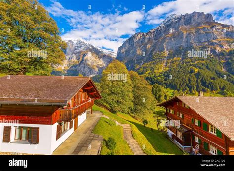 Grindelwald Switzerland Aerial Village View And Autumn Swiss Alps