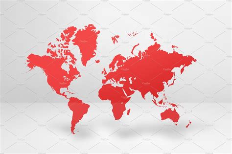 Red World Map On White Wall Background 3d Illustration Graphic