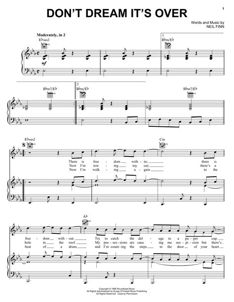 Dont Dream Its Over Sheet Music Crowded House Piano Vocal