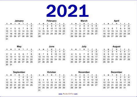 2021 Calendar Usa Free Printable 2021 Calendar Blue