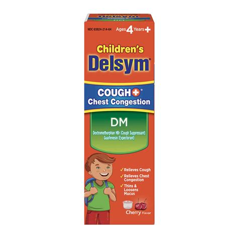 Delsym Childrens Cough Chest Congestion Dm Liquid Cherry Flavor 4 Oz