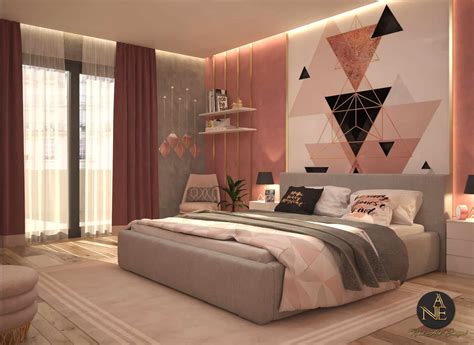Pink bedroom with a small metal bed complementing the metal shelves racks and desks. Pink Bedroom - Interior Designio