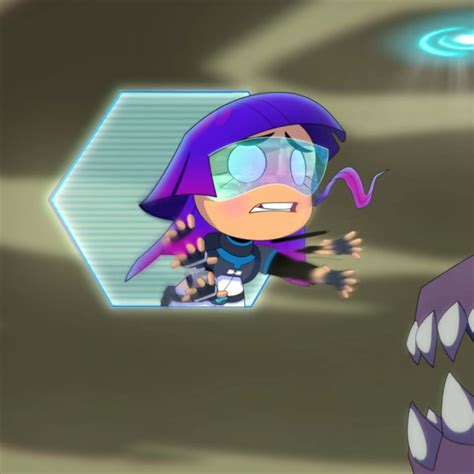 An Animated Character With Purple Hair And Glasses Standing Next To