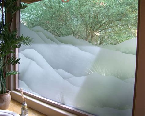 Mountains Shaded Frosted Etched Glass Window By Sans Soucie Art Glass