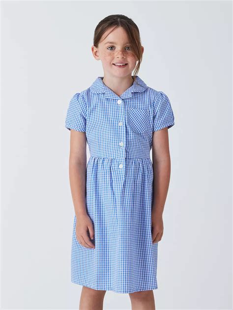 John Lewis School Belted Gingham Checked Summer Dress Light Blue At