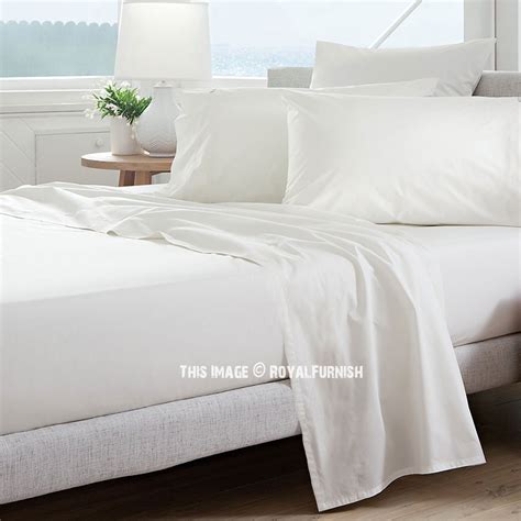 White 4pc Cotton Bed Sheet Set 1 Flat Sheet 1 Fitted Sheet And 2