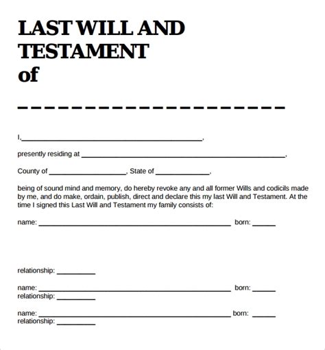 With this form, in addition to specifying which property goes to which beneficiary, you also choose a trusted friend or relative to be your executor. 9+ Sample Last Will and Testament Forms | Sample Templates