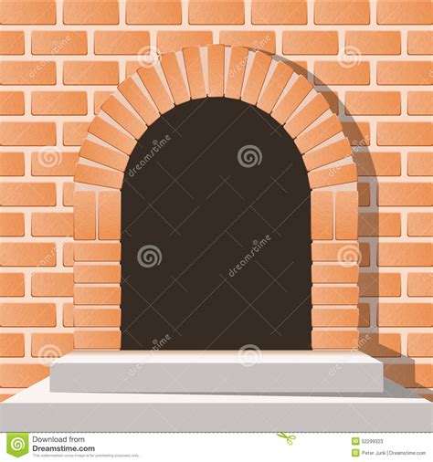 Arched Medieval Door In A Brick Wall With Stairs Stock Vector