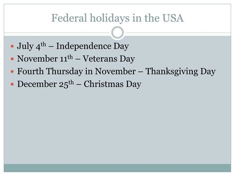 Ppt Public Holidays In The Usa Powerpoint Presentation Free Download