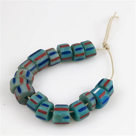 Blue Striped African Trade Beads Glass Cane Estatebeads