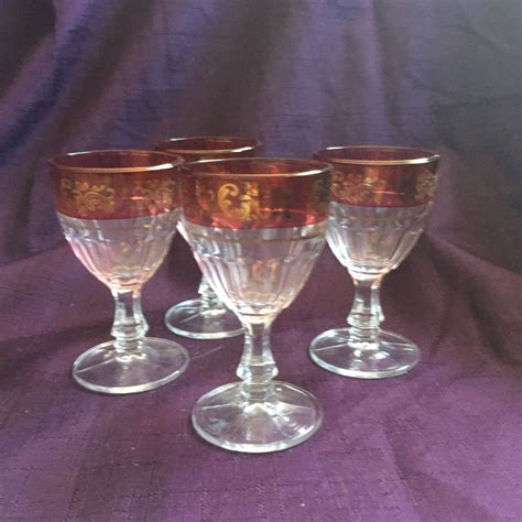 Antique 4 Pressed Glass Thumbprint Cordial Glasses Cranberry Etsy Canada Antique Stemware