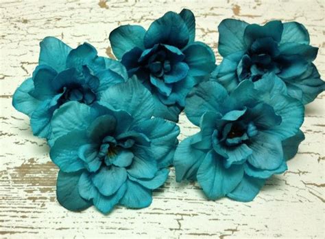 5 Turquoise Delphinium Blossoms Aqua Blue Green Artificial Etsy