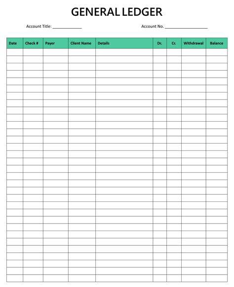 Free Printable Accounting Ledger Template