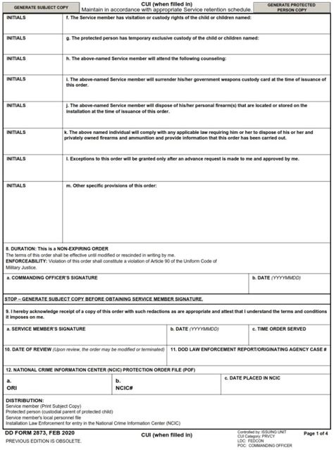 Dd Form 2873 Military Protection Order Mpo Dd Forms