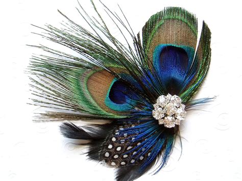 blue peacock feather hair clip wedding hair piece bridal