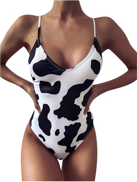 Milk Cow Print One Piece Swimsuit For Women V Neck Galaxy Tie Dye