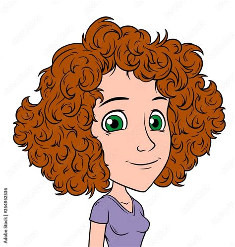 Cartoon Redhead Girl Character With Curly Hair Isolated On White