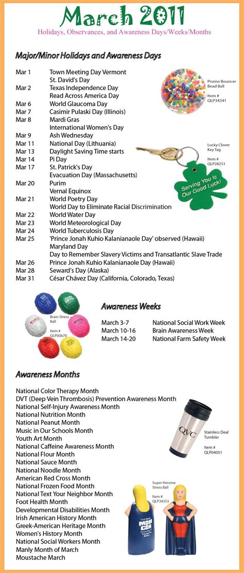 March 2011 Holidays Observances And Awareness Dates Plan Your