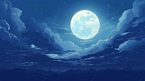 Moon Blue Moon Clouds Background Moon Illustration Style Sky