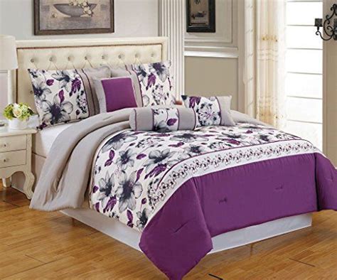 7 Piece King Ellaville Purplegray Comforter Set Bedding Sets Grey