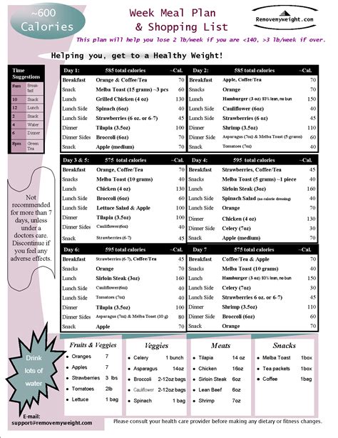 Eat 600 Calories A Day To Lose Weight Free Menu Printable