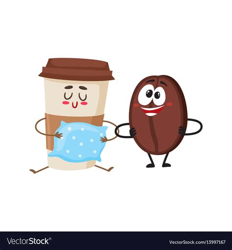 Crazy Coffee Bean And Sleepy Paper Cup Characters Vector Image