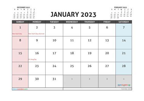 Free Printable 2023 Calendar January With Holidays Pdf And Image