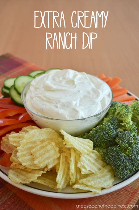 Cream cheese, sour cream and a packet of hidden valley ranch. Extra Creamy Ranch Dip - A Teaspoon of Happiness