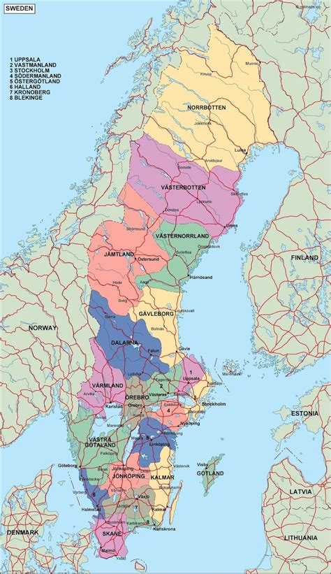 On this map we display all the major destinations that we have covered on our website. sweden political map. Illustrator Vector Eps maps. Eps ...