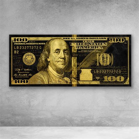 Black And Gold Ben Franklin 100 Dollar Bill Modern Money Wall Art