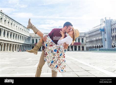 Beautiful Couple In Love In Venice Italy Romantic Lovers Kissing On A