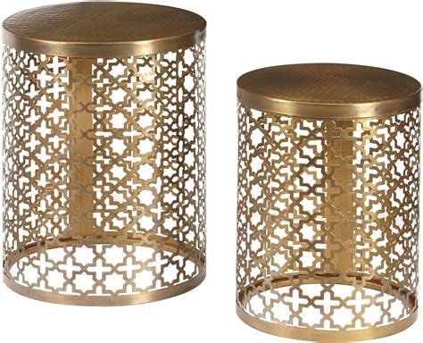 Pulaski Round Perforated Metal Brass Accent Table Set Of 2 Round