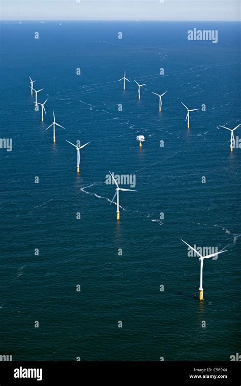 The Netherlands Ijmuiden Aerial View Of Wind Turbines Park Called