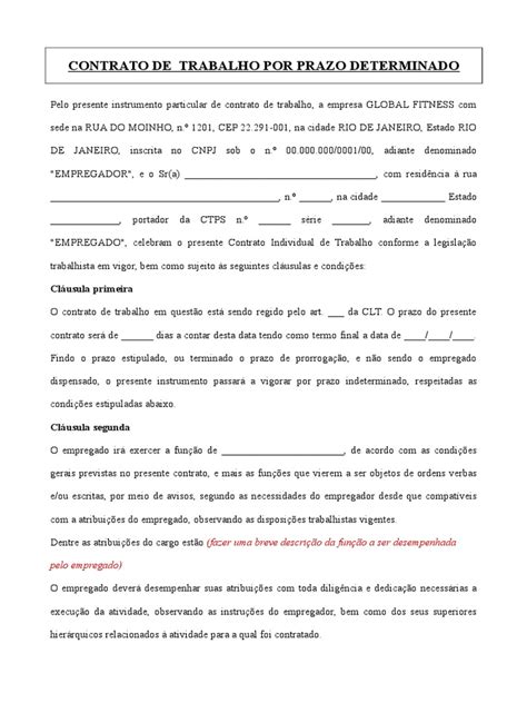 Contrato De Trabalho Por Tempo Determinado Pdf Trabalho Temporário