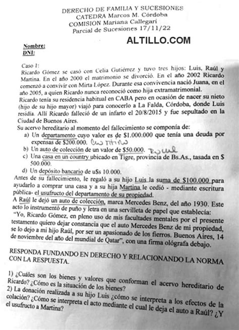 1º Parcial A Familia Y Sucesiones Córdoba Callegari 2022