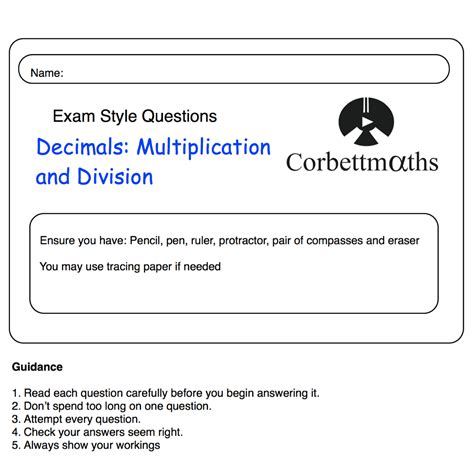Multiplyingdividing By Decimals Practice Questions Corbettmaths