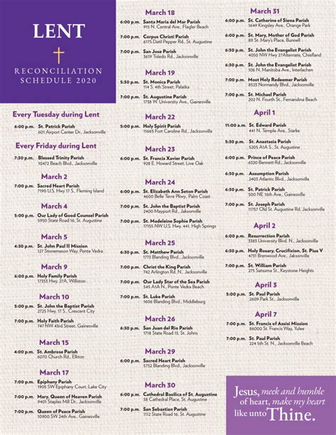 Schedule Of Lenten Penance Services Diocese Of St Augustine Diocese