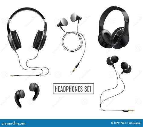 Set Of Headset Headphones And Earphones 3d Vector Illustration