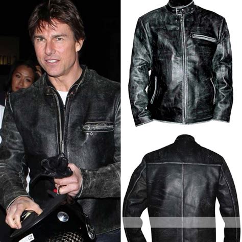 Black Distressed Leather Tom Cruise Motorcycle Jacket Films Jackets
